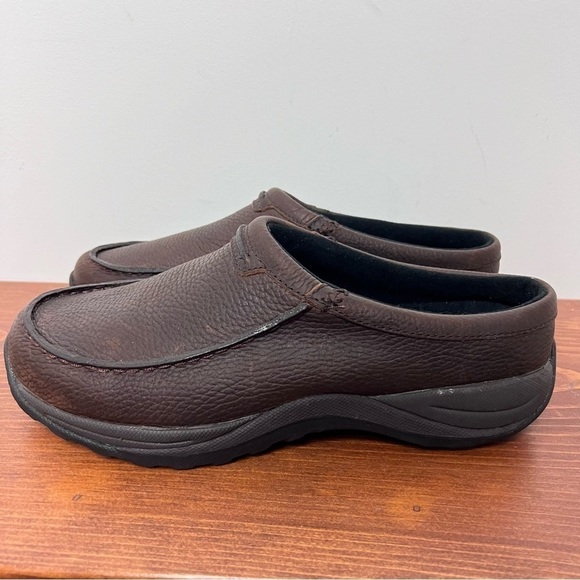 L.L. Bean Men's Pebbled Rugged Dark Brown Leather Comfort Moc Slides NEW 8 Fall - Picture 4 of 13